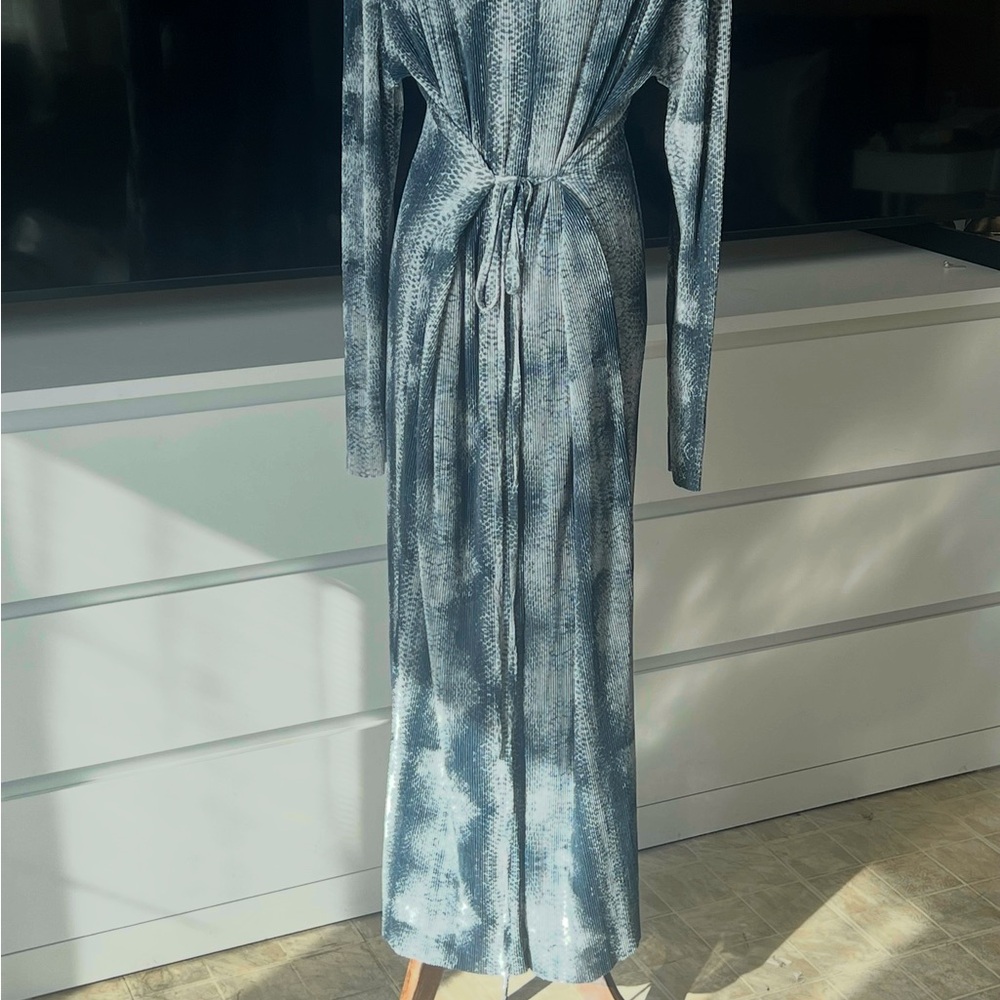 Blue and White Long Sleeve Mesh Dress - Picture 2 of 2